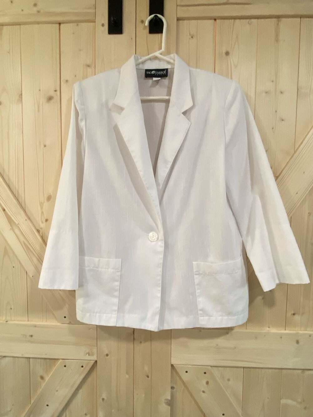 Sag Harbor Petite White Single Button Blazer Jacket with Front Pockets size 14